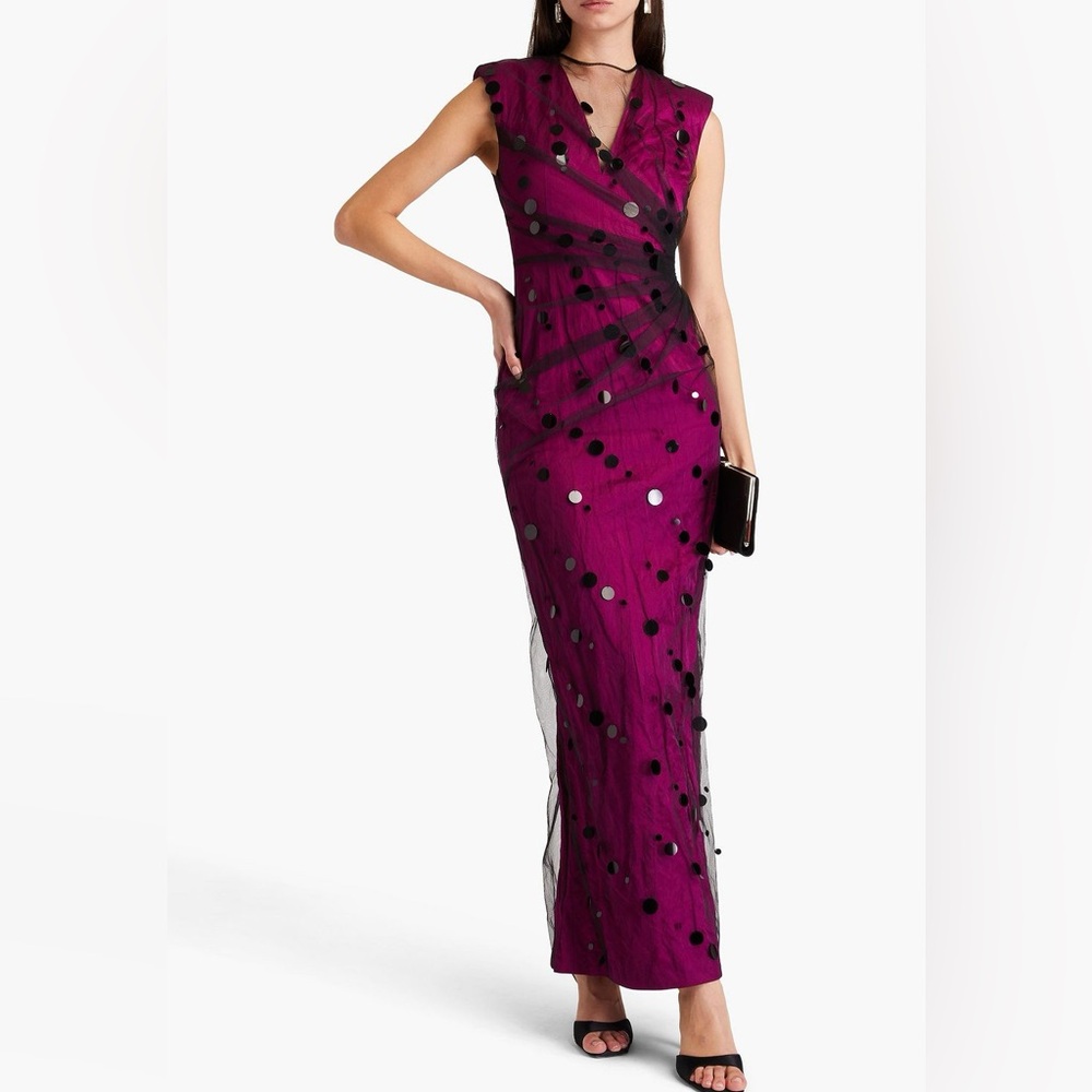 Huishan zhang leilani gown magenta sequin mesh dress nwt